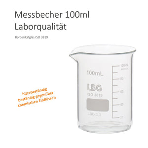 Messbecher, 100ml Borosilikatglas Laborqualität